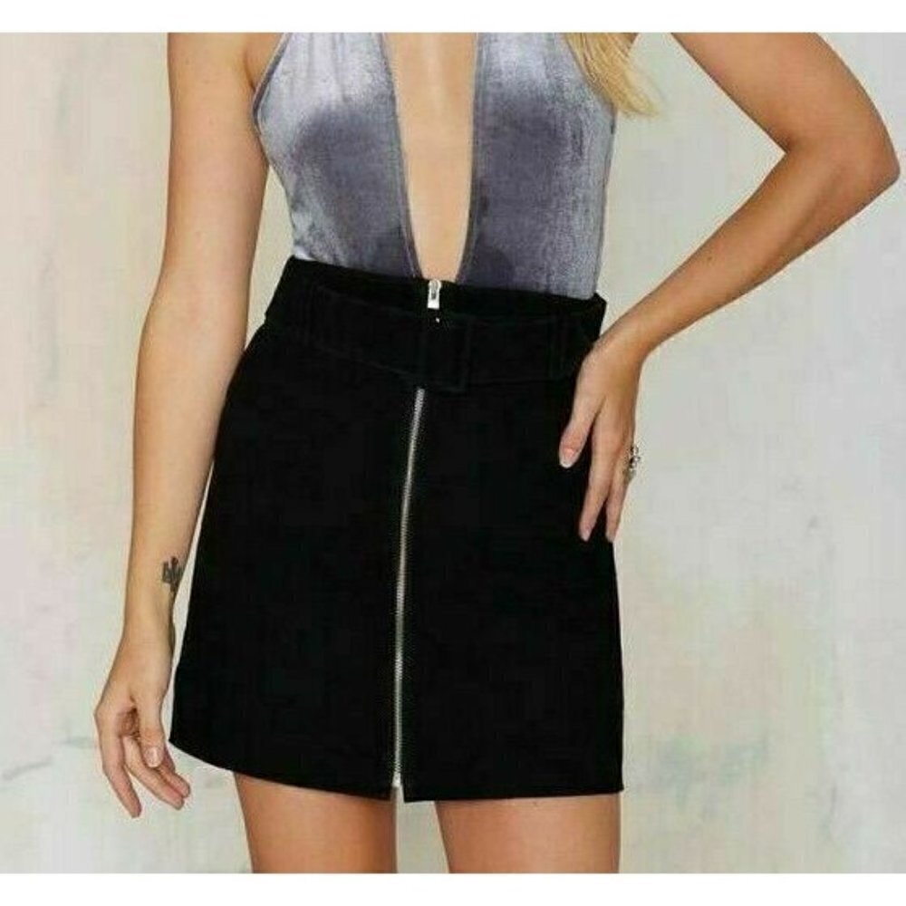 Nasty gal Black Leather  High Waisted Mini Skirt